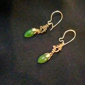 Gold plated earrings with dark Jade stone